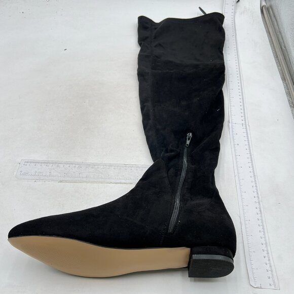 Women's Suede Over The Knee High Boots Low Flat Heel Thigh High Boots Black - Picture 1 of 6